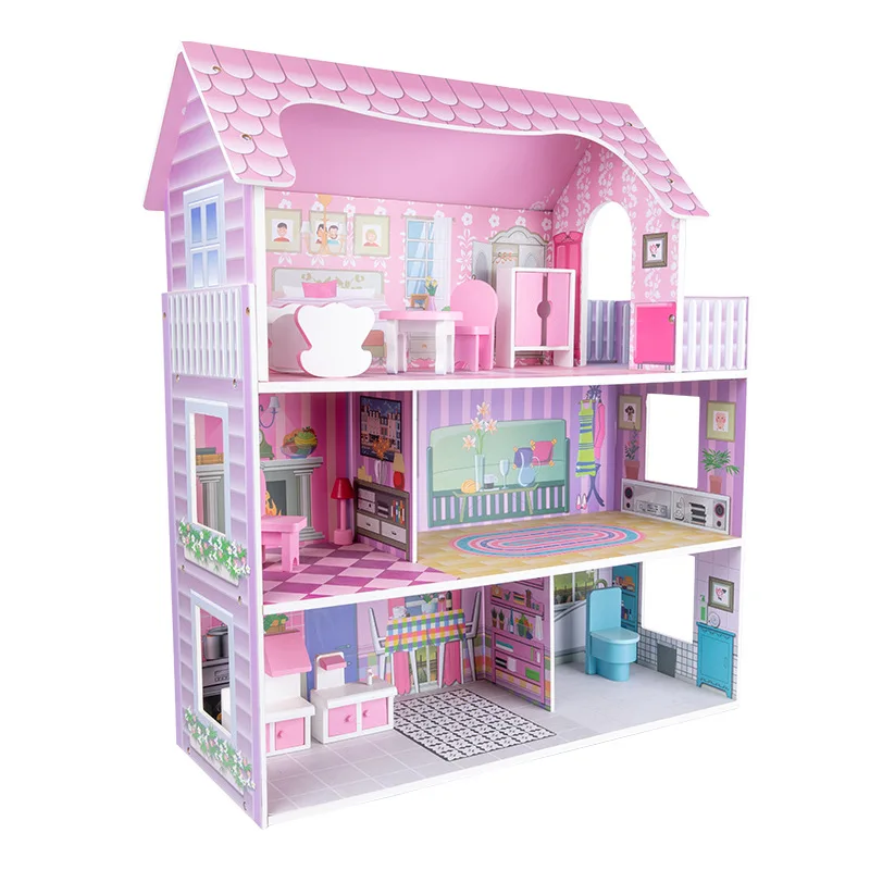 

Doll House Large Pink Villa Pink Princess House Interactive Leisure Time Role Play Toys