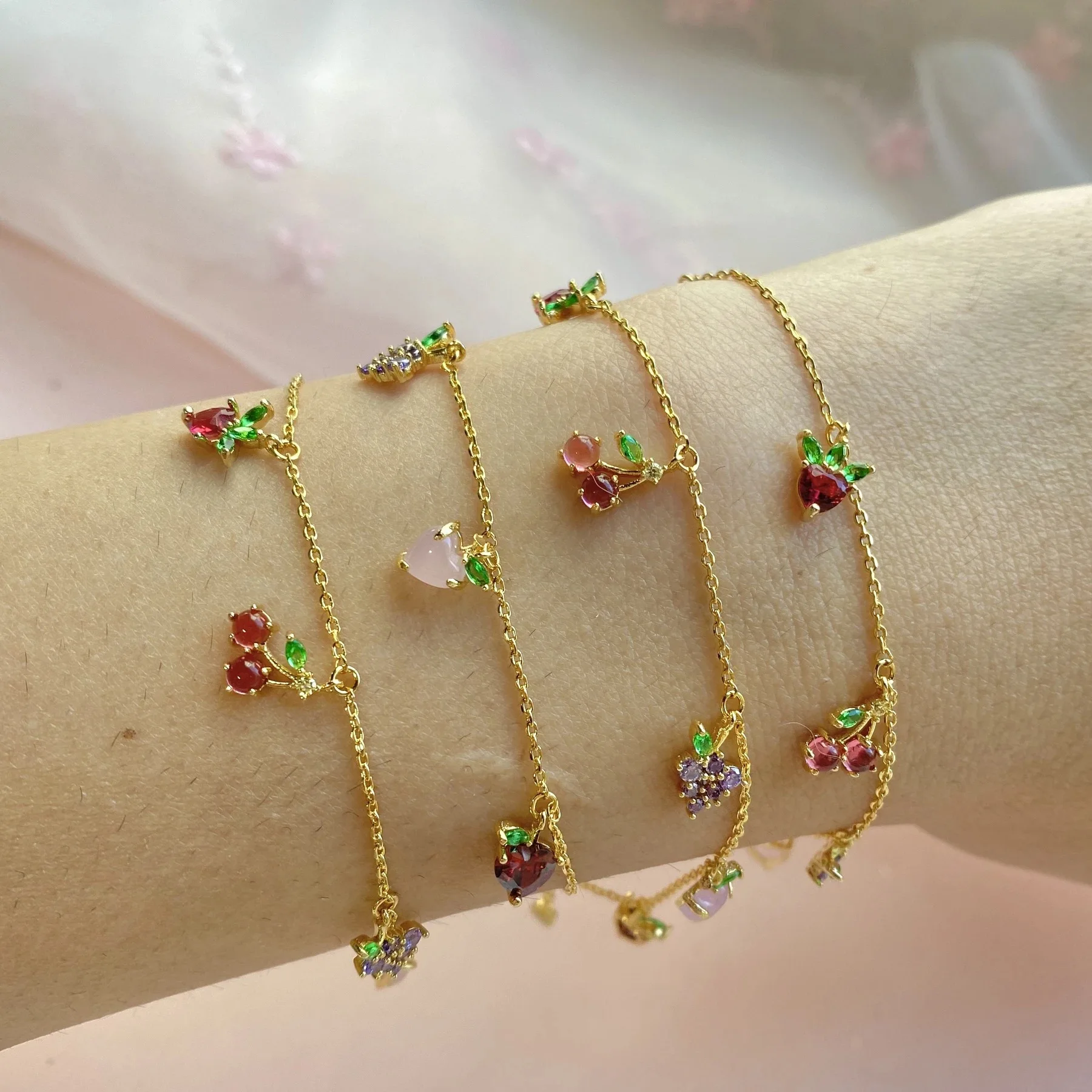 

SP New Design Colorful Ins INS Colorful Zirconium Cherry Peach Fruit Beach Bracelet