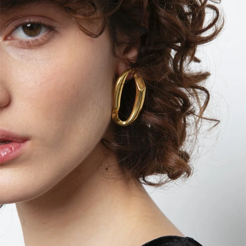 

Classic Metal S925 Silver Pins Geometric U Shaped Circle Earrings 18K Gold Plated Circle Drop Earrings, Picture shows/custom color