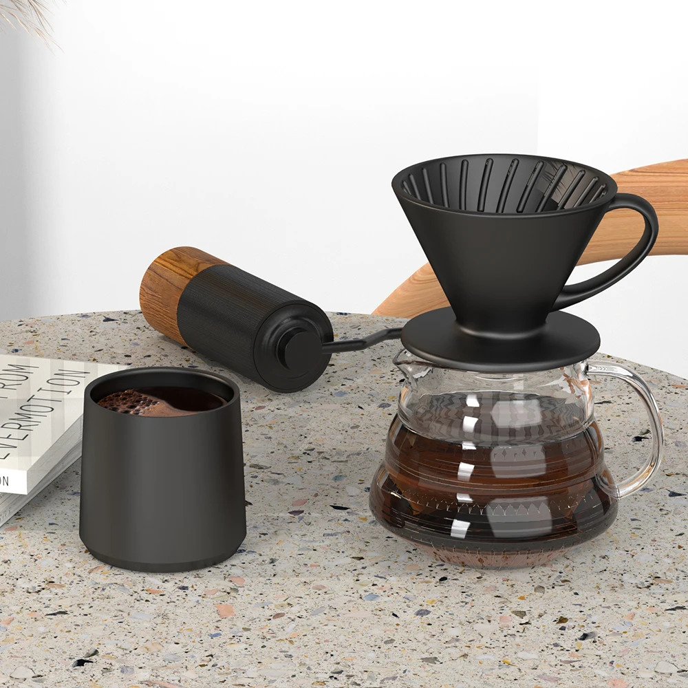 

DHPO ceramic pour over coffee maker set handmade coffee pot with 1 paper filter and 600ml gooseneck hand washed pot, Black