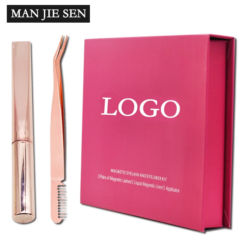 

Three pairs of magnetic eyeliner set can be customized logo hard cassette tweezers eyeliner Glue-free false eyelashes