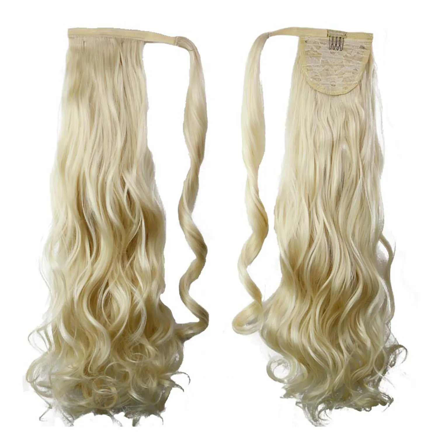 

wholesale drawstring clip in ponytail 24'' 120g curly wave wrap around synthetic ponytail hair extensions