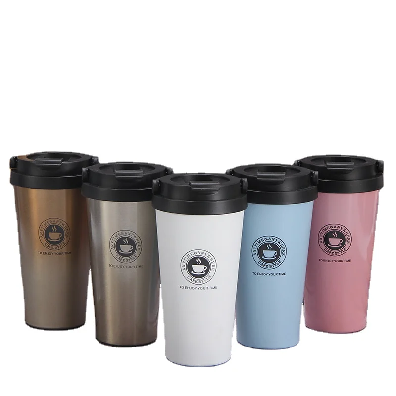 

350ml/500ml Warmer Mug Cups Print Black Metal Cup Stainless Steel Insulated Travel Coffee Mug With Custom Logo, Based pantone color number