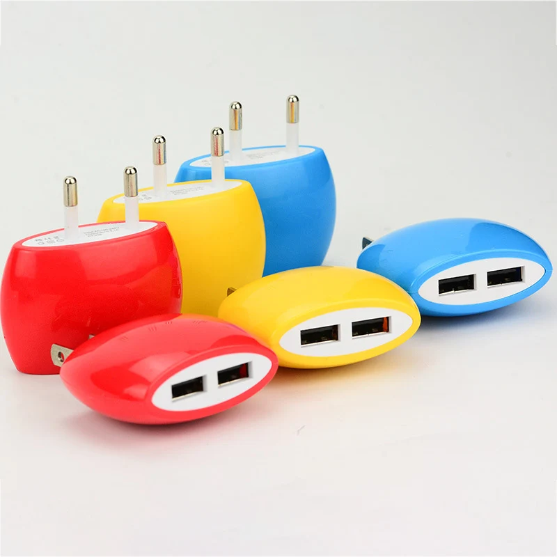 

Candy Color High Speed 5V 2.1A Travel Charger Adapter EU US Plug 2 Ports USB small steamed bread Wall chargers for iphone