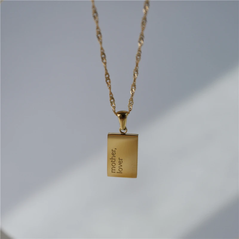 Rectangle Mother Letter Stainless Steel Necklace Gold Trendy Jewelry