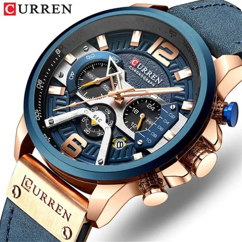

Top Brand Luxury CURREN 8329 Casual Sport Watches for Men Blue Military Leather Wrist Watch Clock Fashion Chronograph Wristwatch
