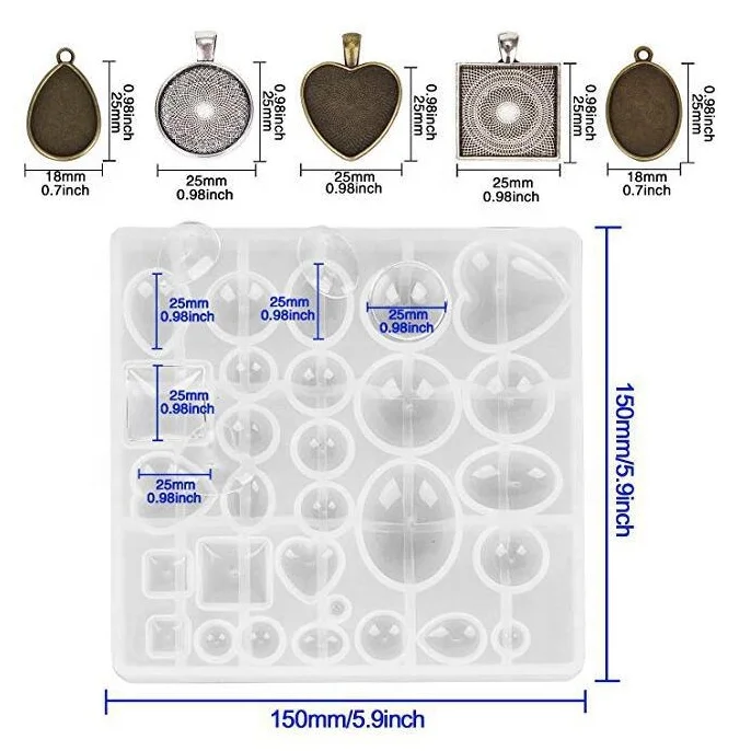 

Set of 31Time Gem Epoxy Mold Combination Set With round square oval oval base Jewelry pendant mould, White