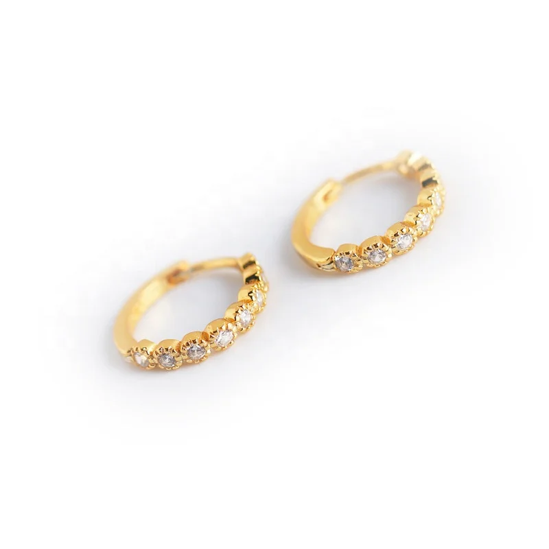 

European Delicate Girls 925 Silver Custom Jewelry Round Zircon Hoop Earrings, Gold, silver color