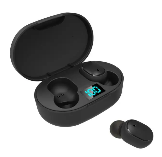 

OEM sport earphone portable wireless headphone with led charging box, Black