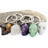 Wholesale Natural Amethyst Crystal Carved Skulls Key Ring Crystal Quartz Skulls Key Chain