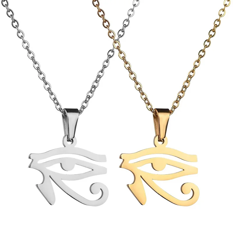 

316L Stainless Steel Holy Ancient Egyptian Eye of Horus Amulet Necklaces for Women Men Gold Steel Color Charm Jewelry, Pic