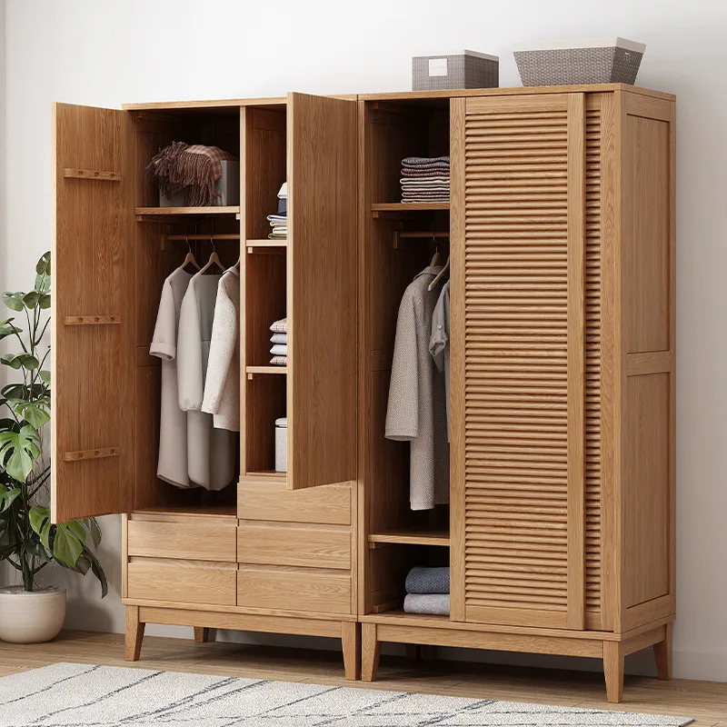 product-Modern custom supported bedroom furniture natural solid wooden wardrobe with drawers clothes-2