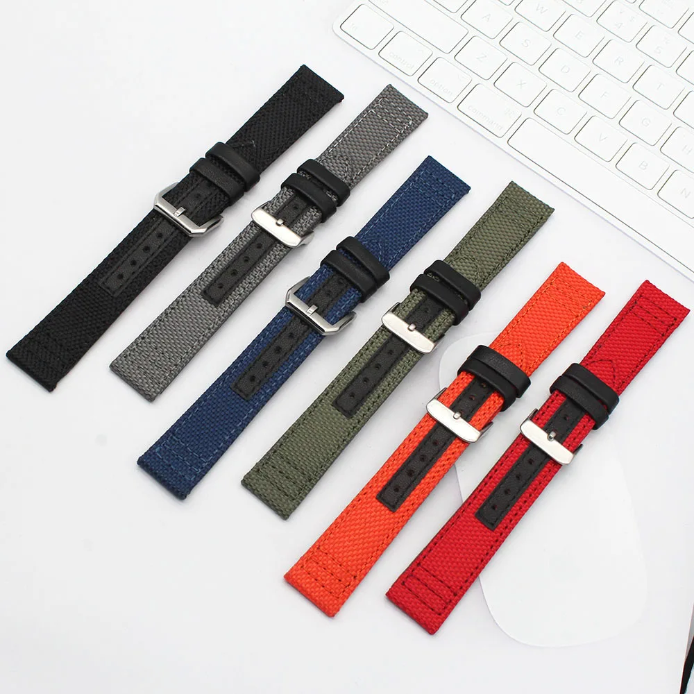 

High Quality Genuine Leather Canvas Cordura Watch Band  Nylon Fabric Watch Strap