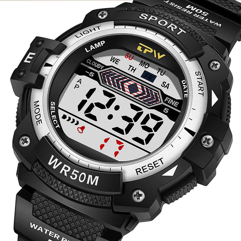 

Wholesale multi-functional LED digital watch men 30m waterproof sport silicone watch strap