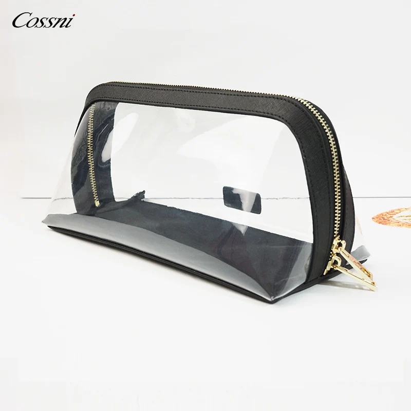 

new goods fashional transparent clear TPU luxury saffiano genuine leather cosmetic bag make up bag for women, Customized