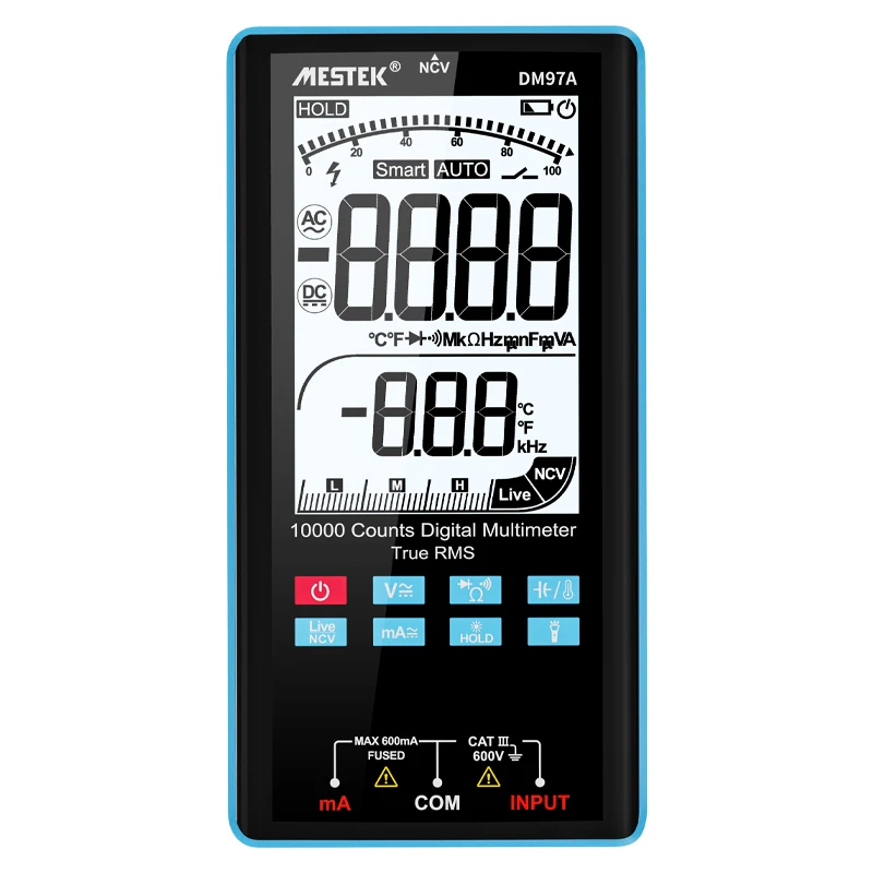 

Digital Multimeter 9999 T-RMS 3.5"LCD Color Display DC AC Voltage Capacitance Ohm Diode multimetro NCV Hz Live wire Tester