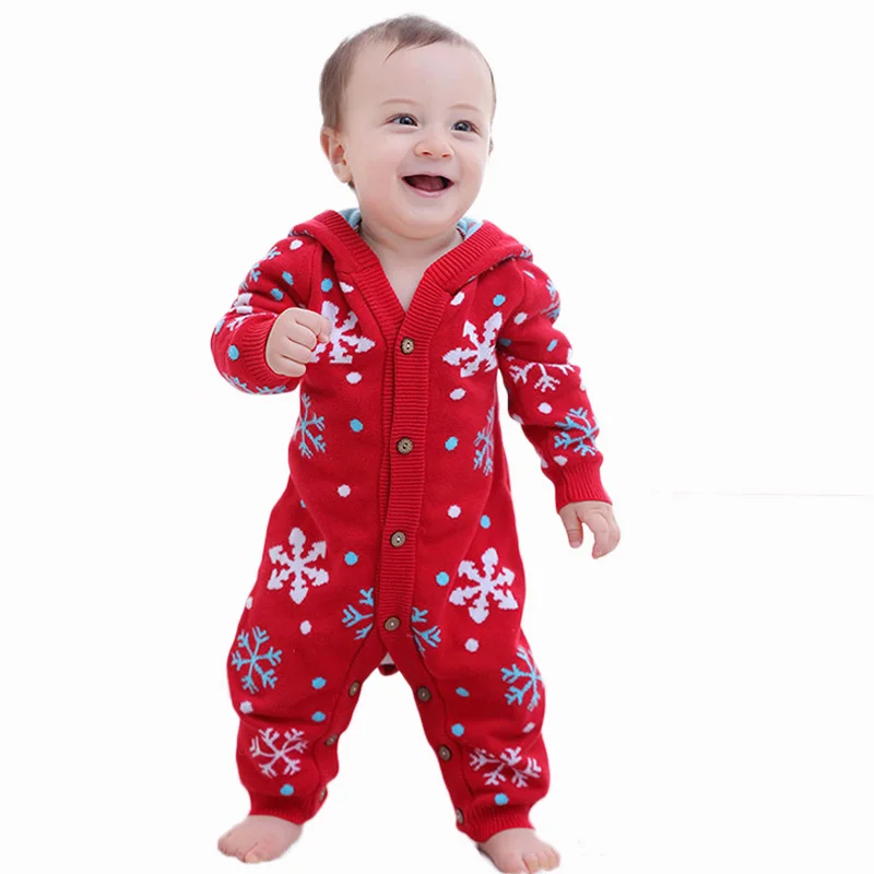 

Factory OEM Snowflake New Year Baby Romper Baby Christmas Clothes With Hood