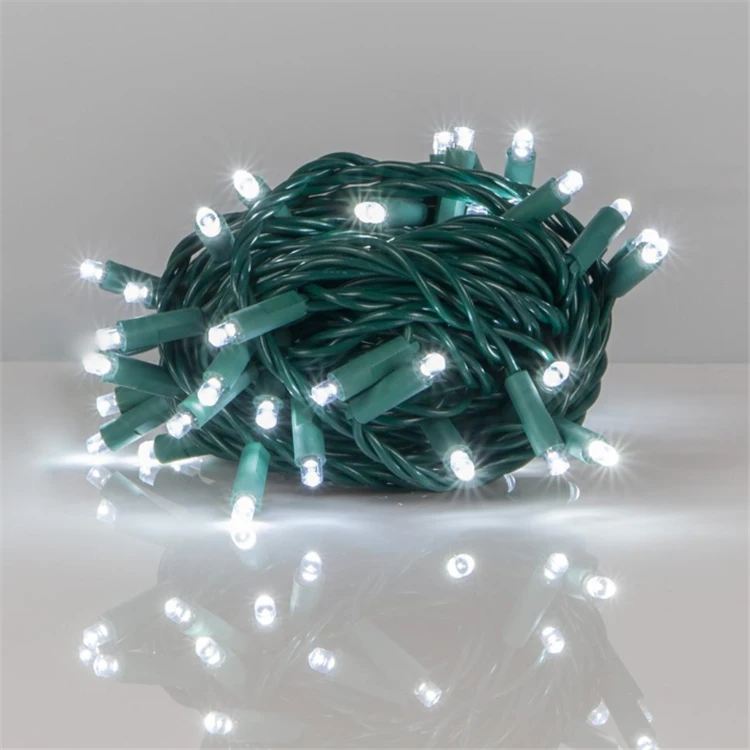 Weather Proof Wide Angle 5MM LED Christmas Mini Light Set Warm White Green Wire