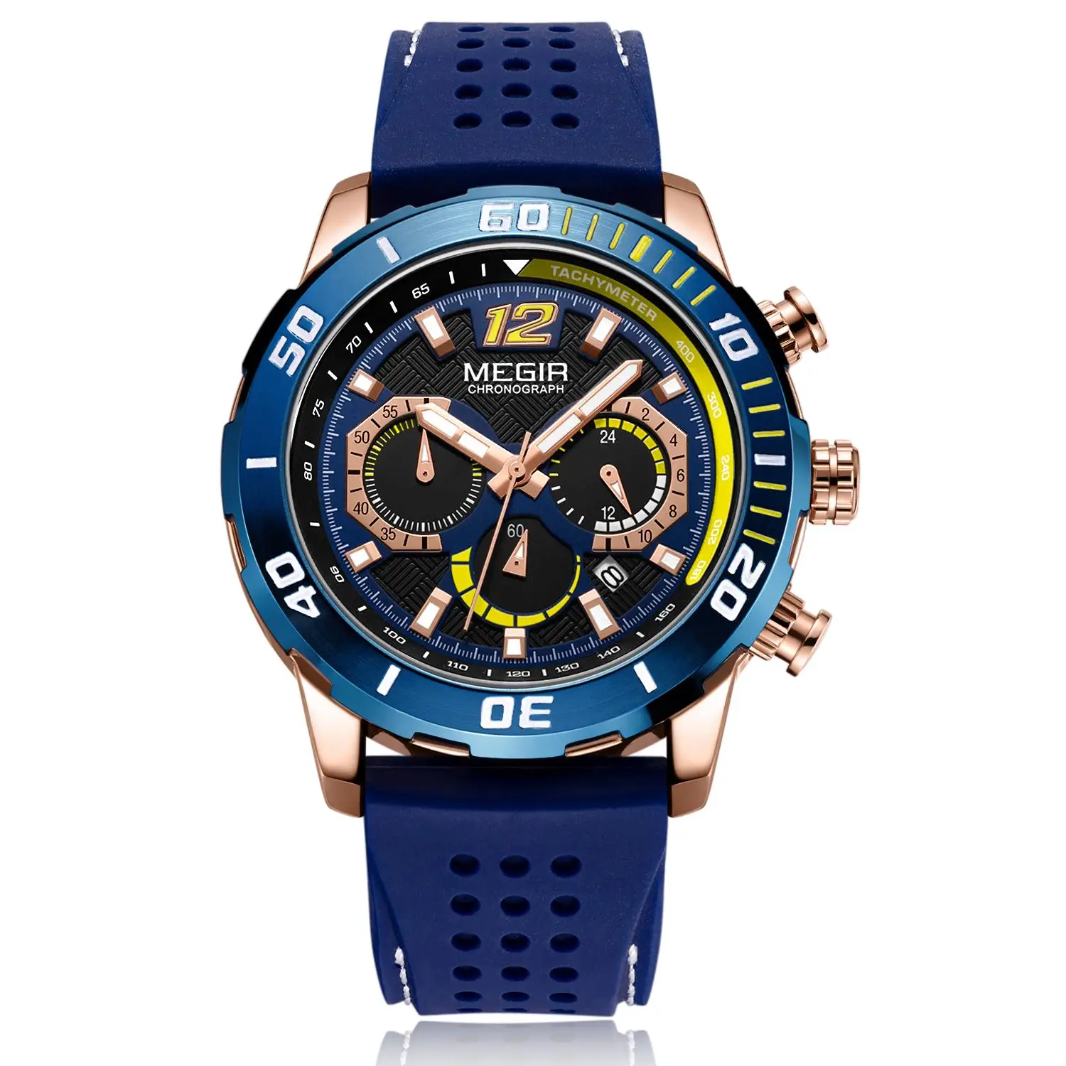 

Relojes Hombre Megir 2109 Silicone Chronograph Men Quartz Watches Top Brand Luxury Military Sport Watch, Black, blue, rose, silver