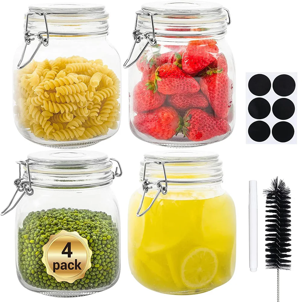 

34oz Glass Jars with Airtight Lids, Wide Mouth Airtight Glass Container with Leak Proof Rubber