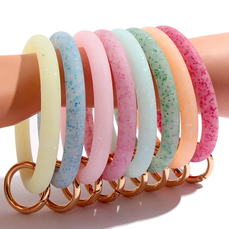 Silicone Wrist Keychain Bracelets Shiny Bangle Keyring Large Circle