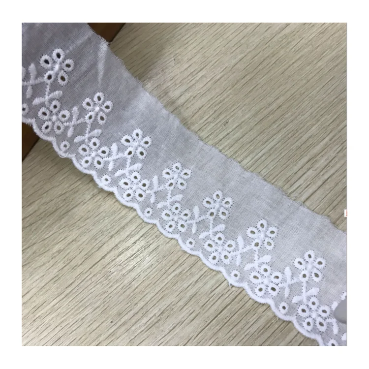 

Wholesale Cheap Embroidered Lace Trim Fabric Cotton Garment Making Cotton Lace Fabric Bedding Decoration, White