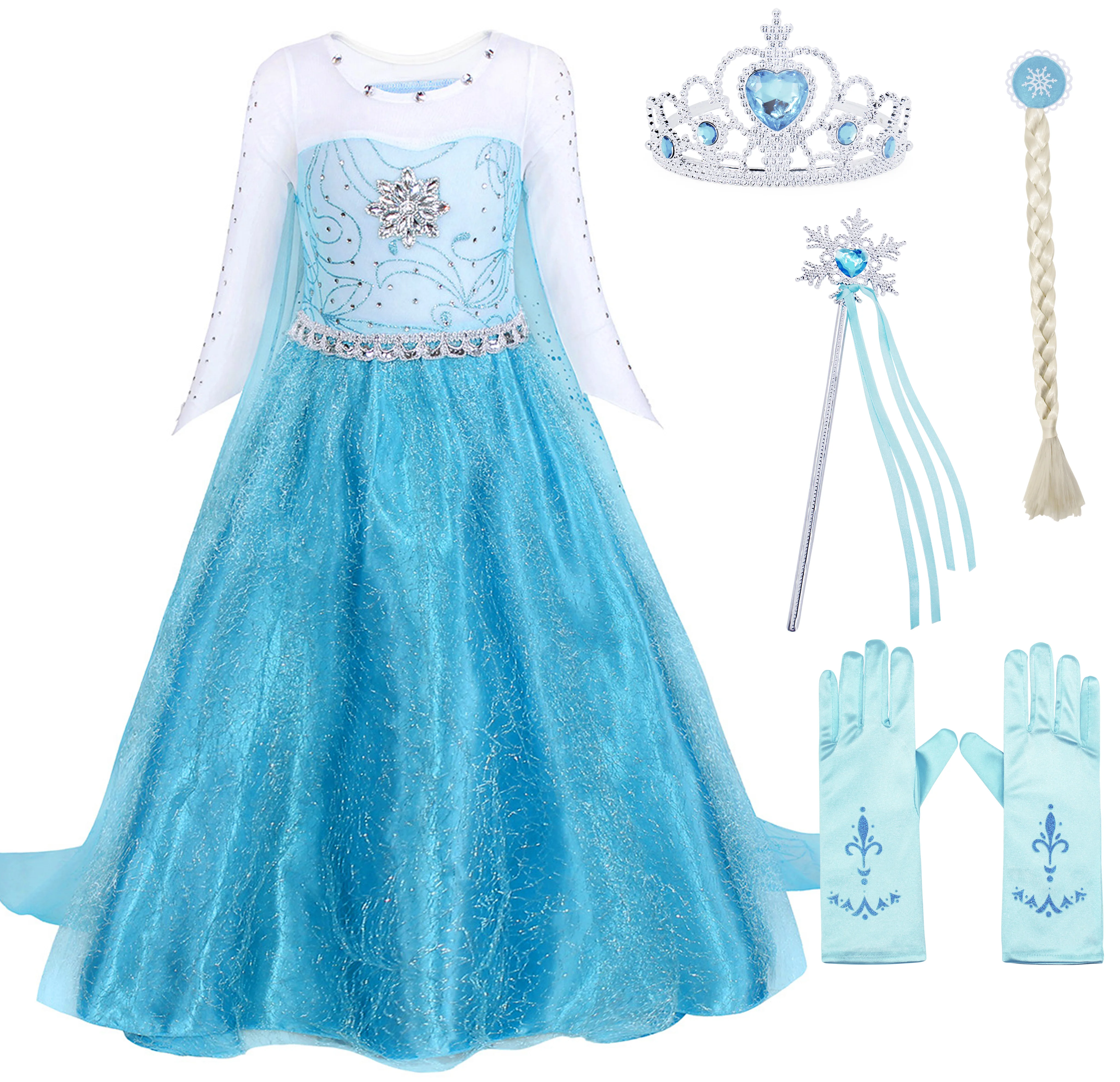 

Elsa Costume Princess Dress Up Girls Cosplay Costume Halloween Role Play Outfit Cosplay Princess Birthday Party Accessories