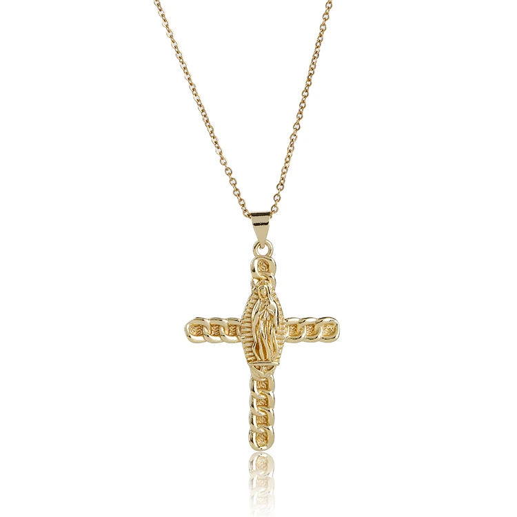 

Wholesale Mix Styles Cross Pendant Necklaces Copper Zircon Pendant Jewelry Necklace for Men Women, Gold color