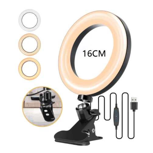 

Selfie Ring Light for Laptop Computer Desktop Youtube, Ring Lamp Video Conference Lighting Kit With Tripod Phone Holder Clip On, Black