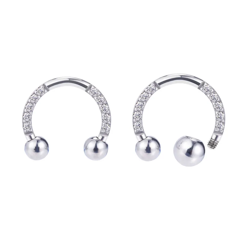 

Body Piercing Jewelry Eyebrow G23/ASTM F136 Titanium High Polished CZ Paved Face Horseshoe Labret Nose Ring