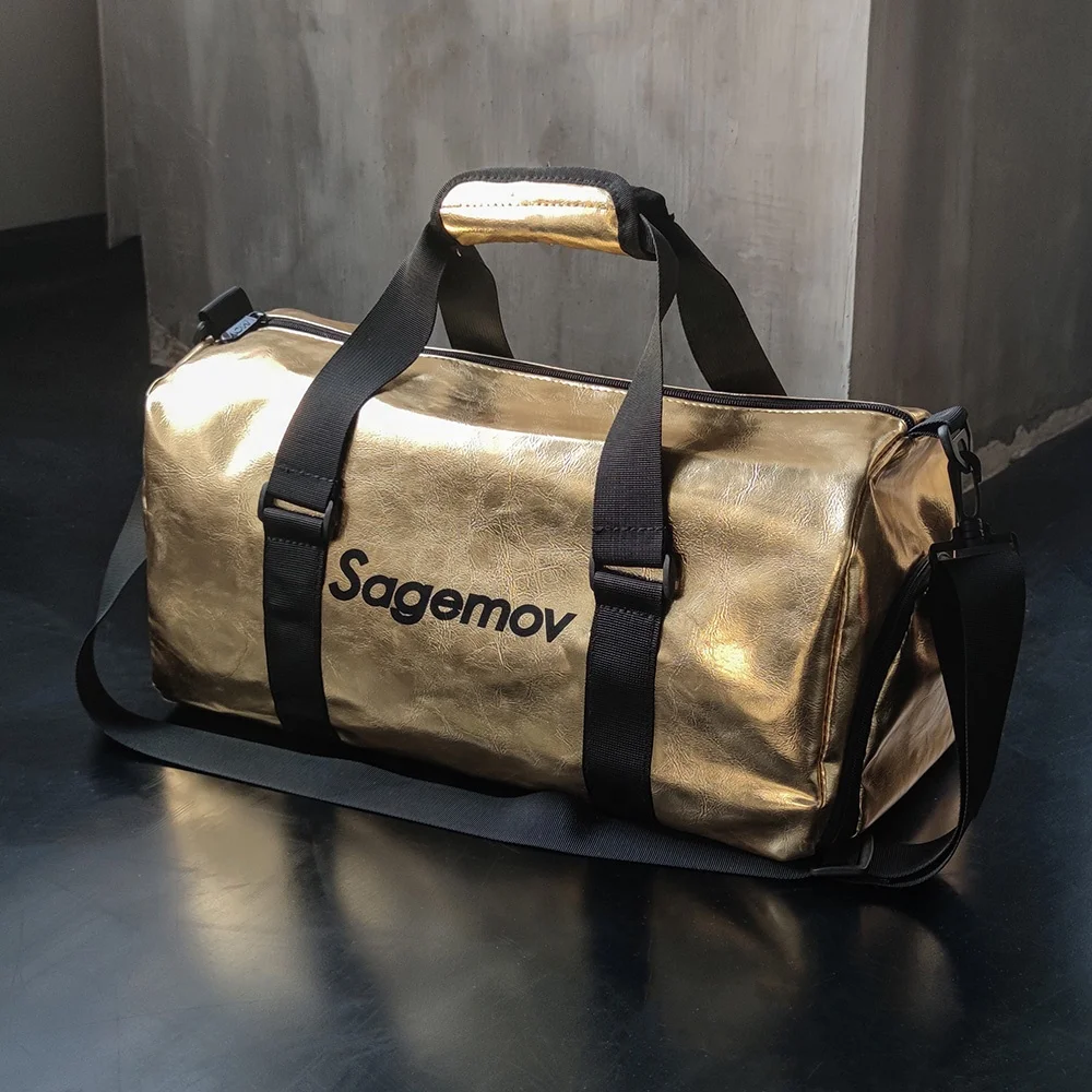 

leather gold Brand duffle Custom Logo Black China Supplier High Quality travel gym bags Big Capacity sports sleepover handbags, Customized color