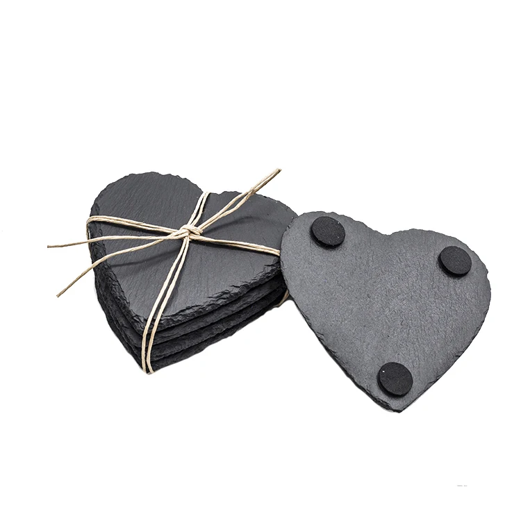 

factory direct 10X10cm hot sale wholesale black heart slate stone marble coaster sets of 4