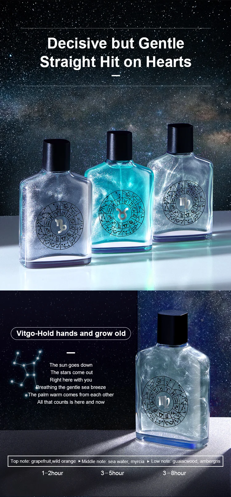 Manufacturer Wholesale Designer Firmament Star Galaxy  Qiucksand Gold 12 Constellation Mens Perfume