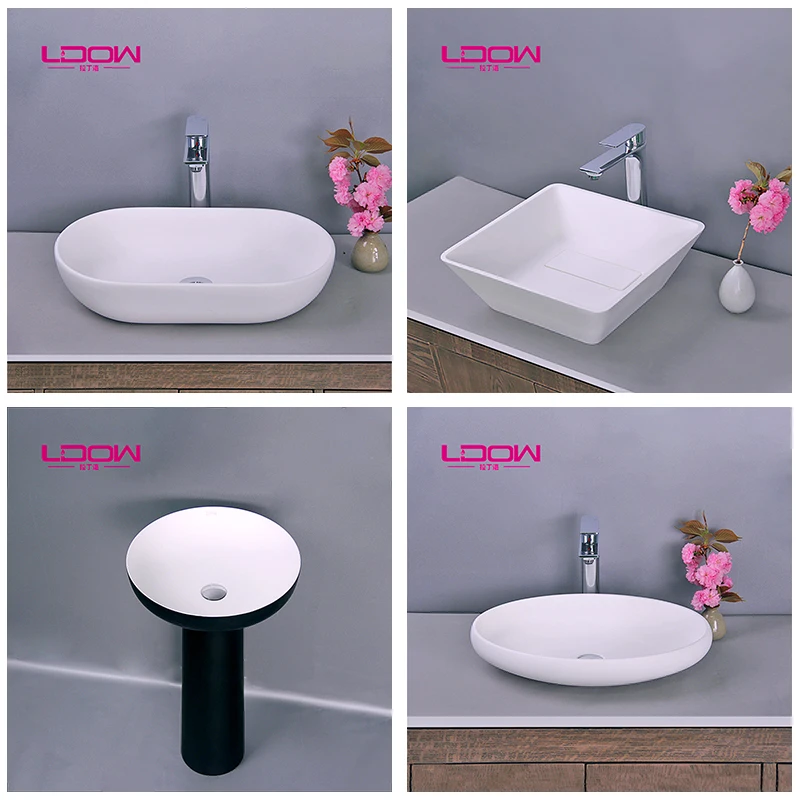 Wholesale Luxury Long Narrow Resin Stone Basin Bathroom Sink
