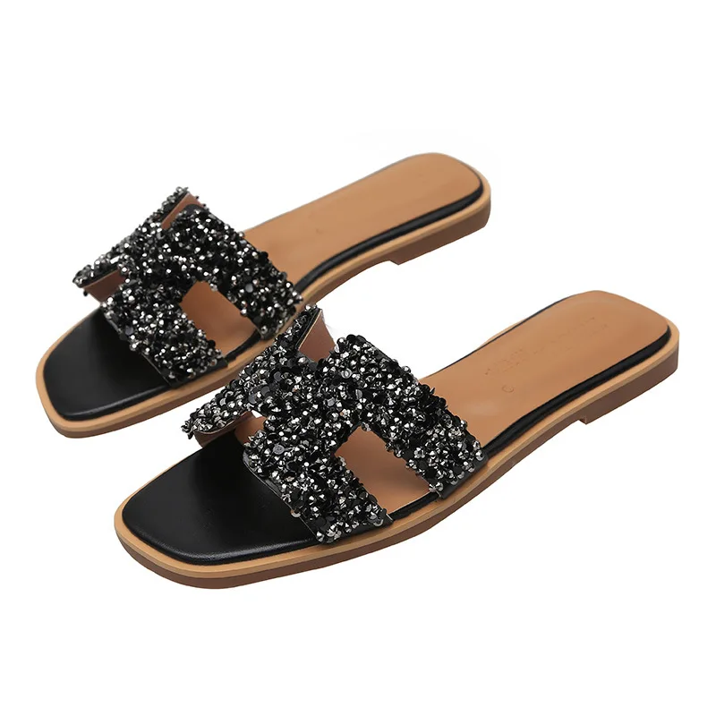 

Flat women sandles 2020 Rhinestone Cute Latest Ladies Slippers Shoes, Customized color