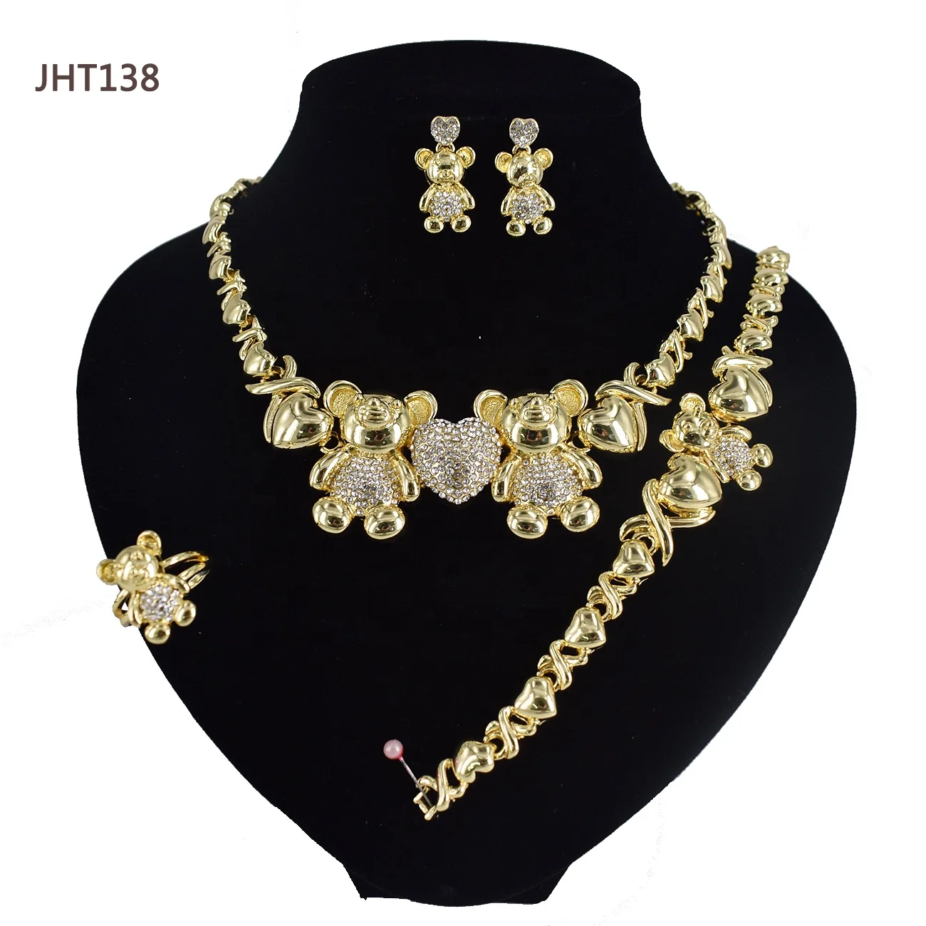 

JHT138 Fashion 18K gold plated big jewelry sets teddy bear set jewelry for wedding, 18k gold plated color