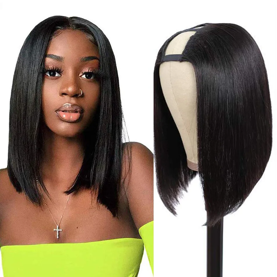 

Straight u part side wigs non leave out clips virgin mink natural blend quality short Cambodian human hair wigs for black women