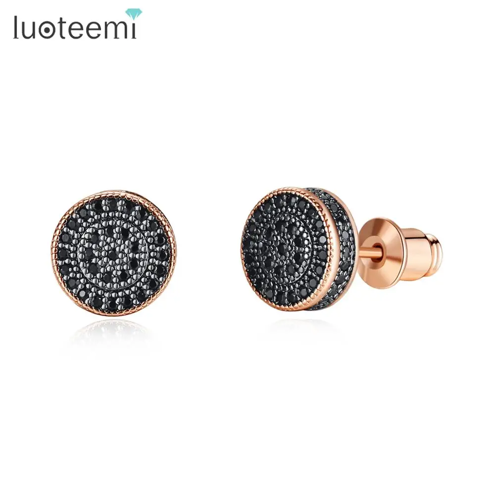 

LUOTEEMI Elegant Small Round Stud Earrings Dating Gold 3A Black/White Cubic Zircon Three Color Fashion Jewelry for Women