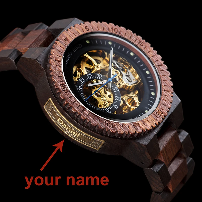 BOBO BIRD Big Dial Automatic Mechanical Watches 2022 Luxury Wood Men Watch With Custom Logo