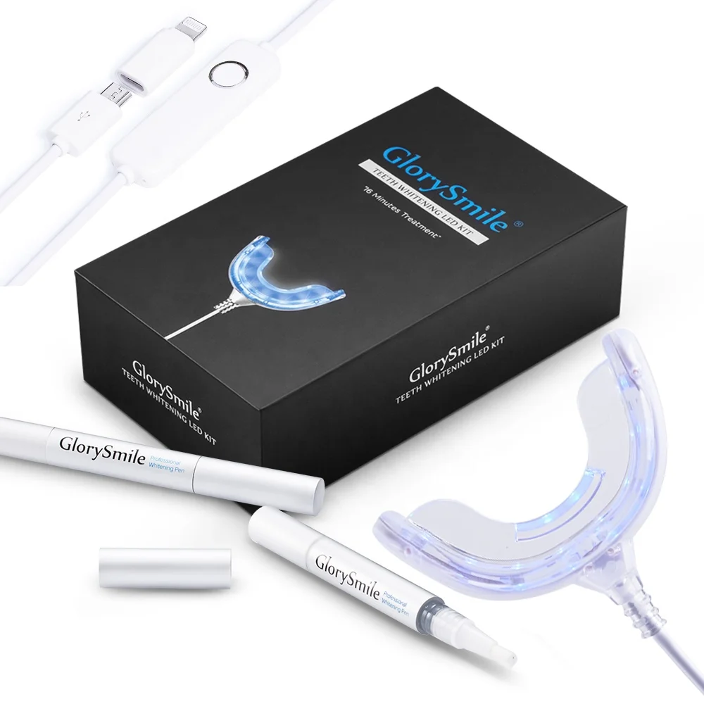 GlorySmile Teeth Whitening Kit - 16 LED Blue Light Connect With iPhone Android USB - Home Teeth Whitening Kit