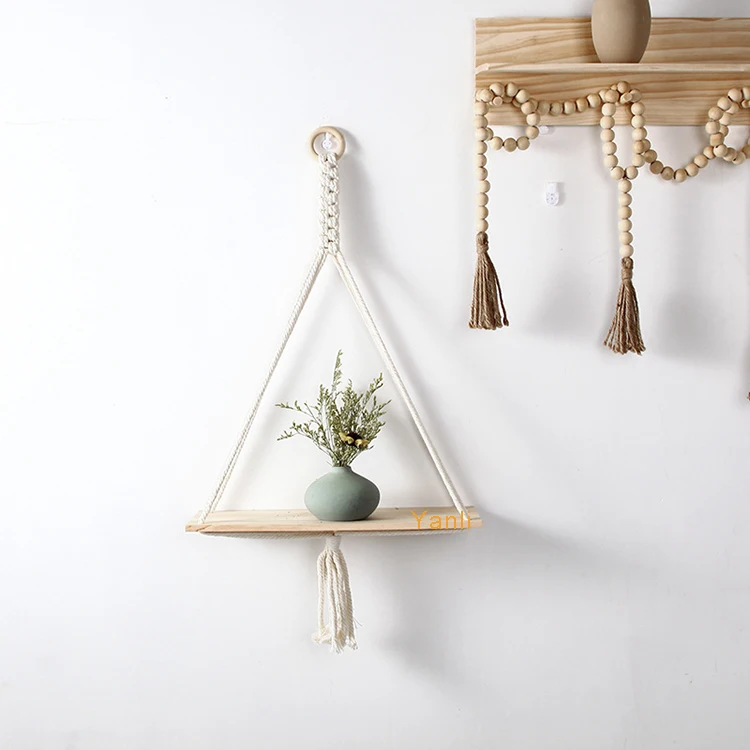 

boho decor macrame wall shelf macrame floating shelf macrame plant shelf for bedroom study corridor bathroom, White