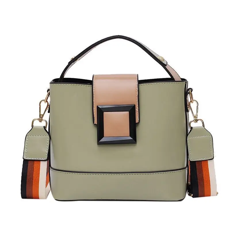 

Fabric Strap Crossbody Bag Leather Bucket Handbags for Women, As picture