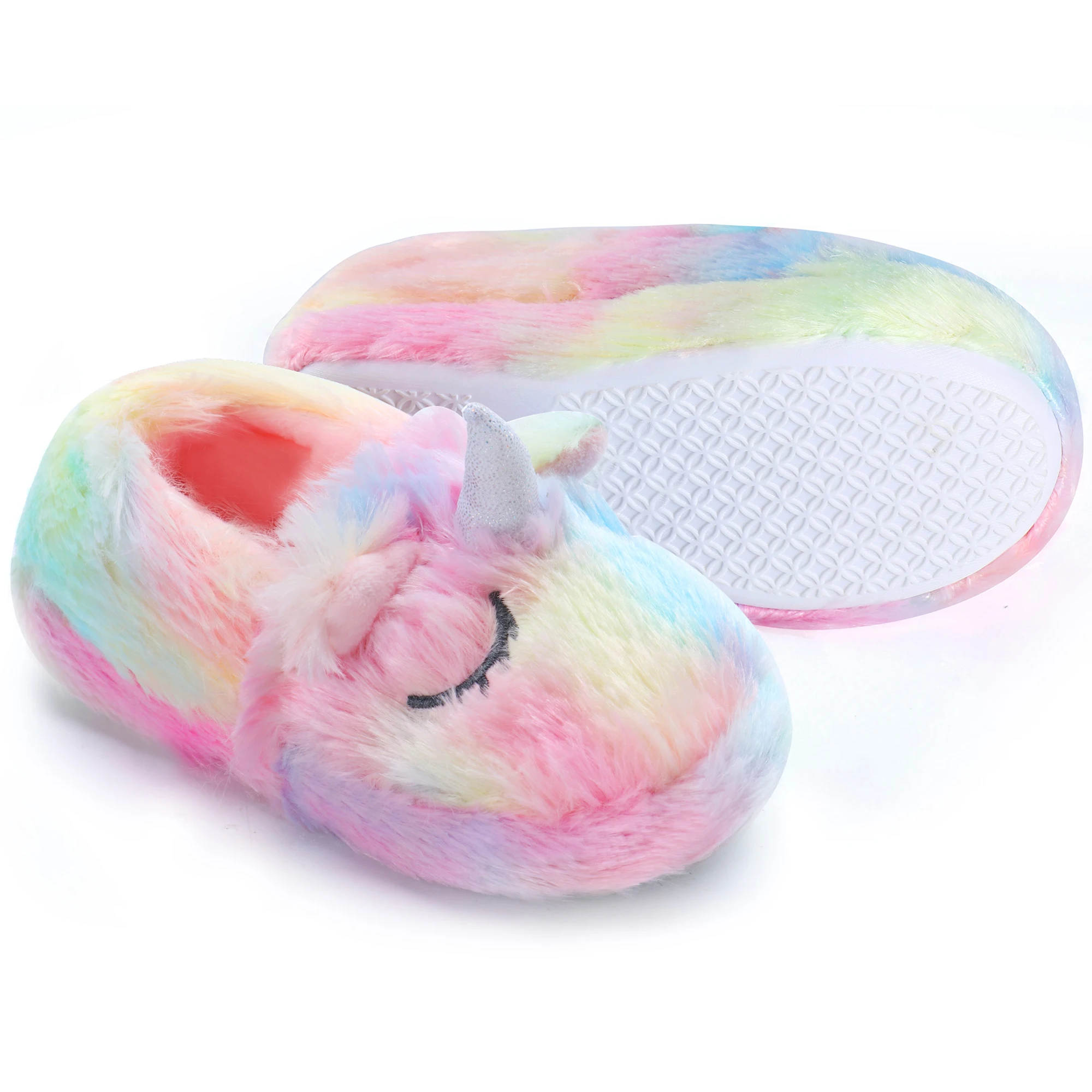 

2020 Factory Wholesale childrens girls fluffy unicorn slippers Animal flat indoor shoes for Childs