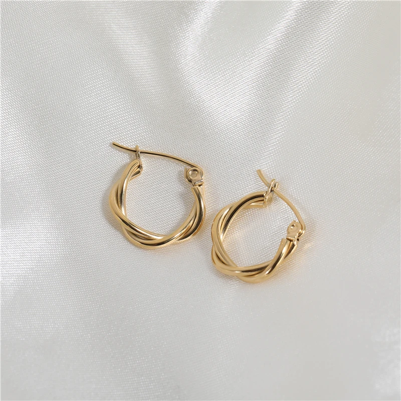 

JOOLIM High End 18K Gold Plated Twisted Stainless Steel Hoop Earring Jewelry Fashion Trendy