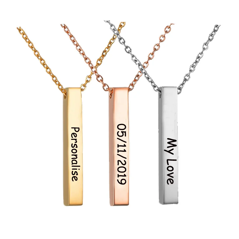 

Olivia Fashion Personalized 3 colors vertical bar Necklace stainless steel women engraved nameplate letter jewelry necklaces