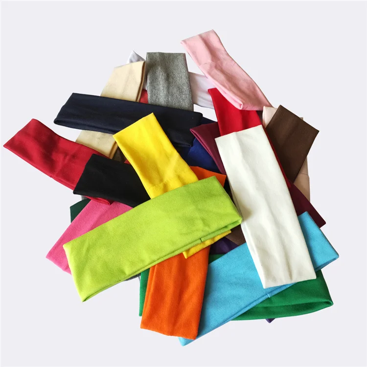 

Wholesale Good Quality Solid Color Cotton Elastic Sports Headbands Custom Logo Running Fitness Yoga Headbands, 28 colors available