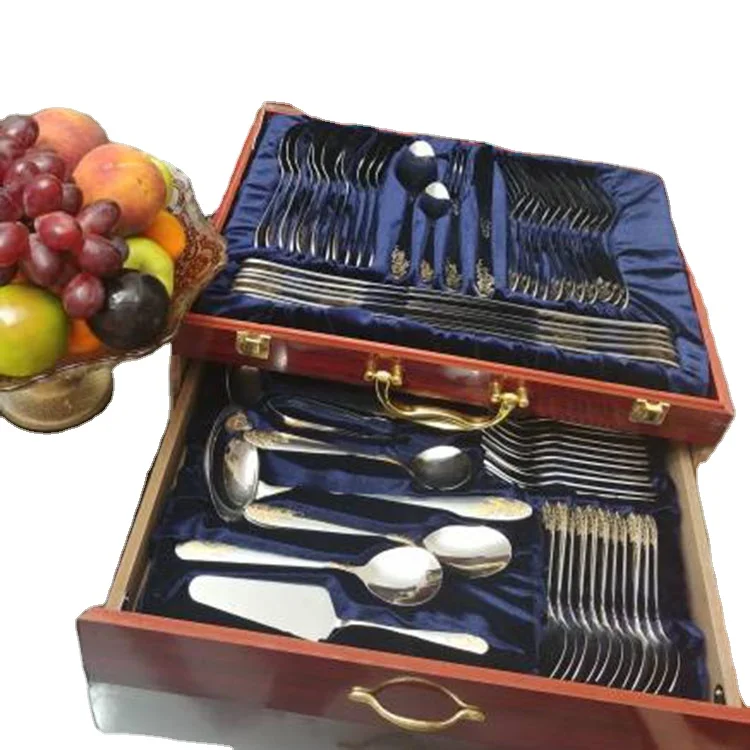 

72 pcs Wholesale Anniversary Celebration Tableware Set Mirror Polish Stainless Steel Hotel Tableware Spoon Fork and Knife Set, Silver