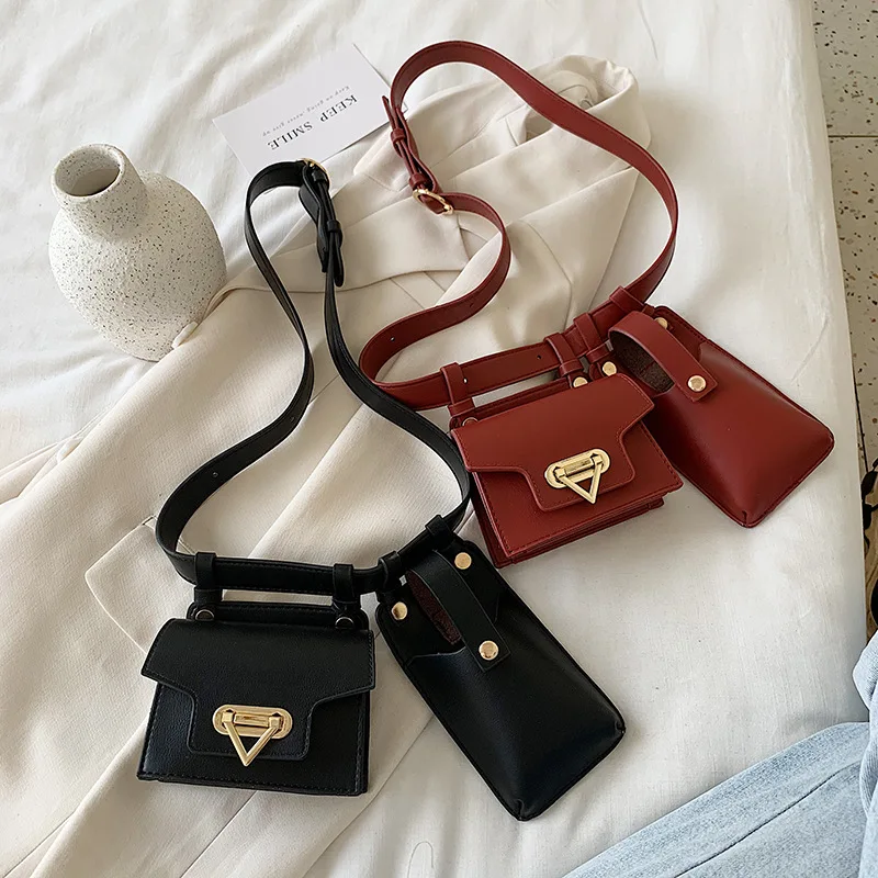 

2020 Double Pocket Fashion Designer PU Leather Fanny Waist Mini Bags Purses Women Phone Crossbody Bag, Yellow, red, purple, black
