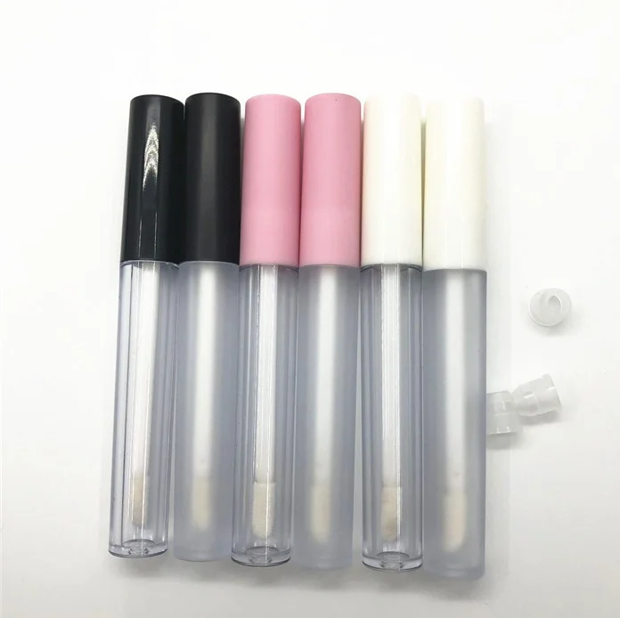 

Custom 9ml clear black pink top cosmetic lip gloss tube container with lip brush Applicator