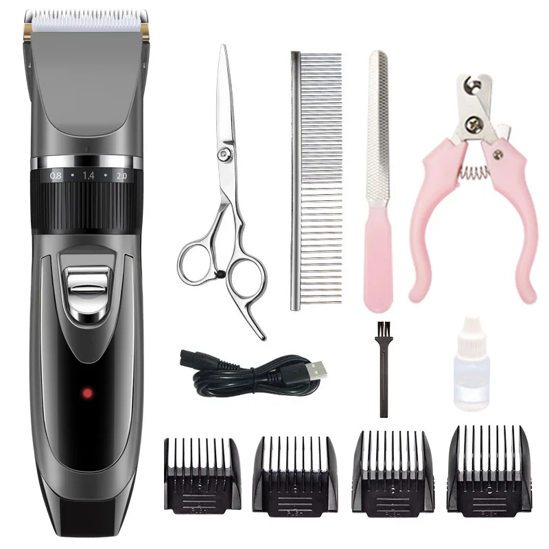 

Pet Animal Hair Trimmer Dog Hair Clipper Rechargeable Cat Low-Noise Hair Clipper Shaver Cut Machine Electric Pet Shaver, Gray